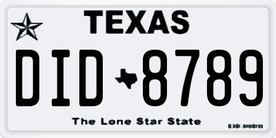 TX license plate DID8789