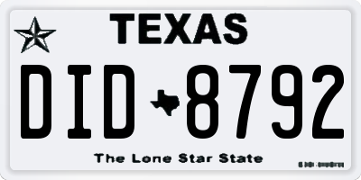 TX license plate DID8792