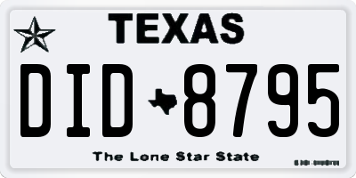 TX license plate DID8795