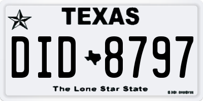 TX license plate DID8797