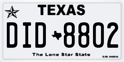 TX license plate DID8802