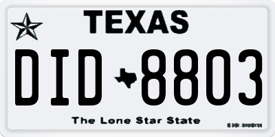 TX license plate DID8803