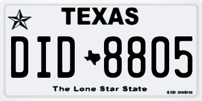 TX license plate DID8805