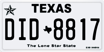 TX license plate DID8817