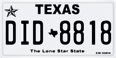 TX license plate DID8818