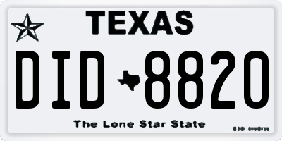 TX license plate DID8820