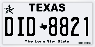 TX license plate DID8821