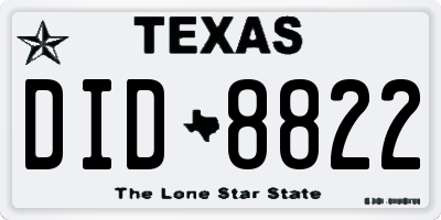 TX license plate DID8822