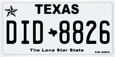 TX license plate DID8826
