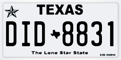 TX license plate DID8831