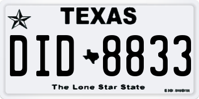 TX license plate DID8833