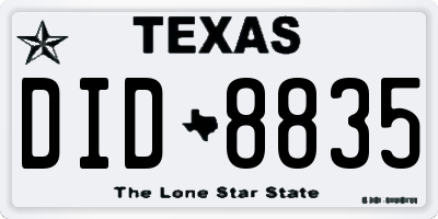 TX license plate DID8835
