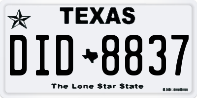 TX license plate DID8837