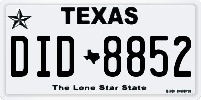 TX license plate DID8852