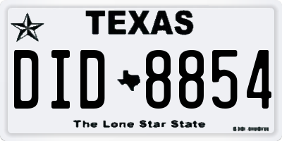 TX license plate DID8854