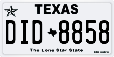 TX license plate DID8858