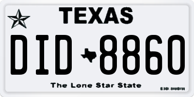 TX license plate DID8860