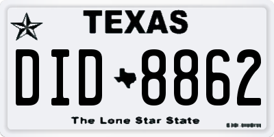 TX license plate DID8862