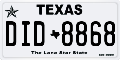 TX license plate DID8868