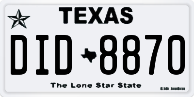 TX license plate DID8870