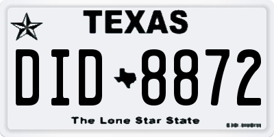 TX license plate DID8872