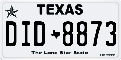 TX license plate DID8873
