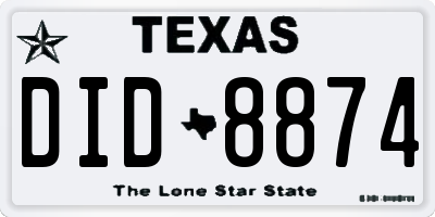 TX license plate DID8874