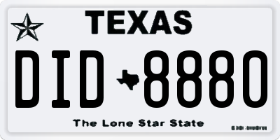 TX license plate DID8880