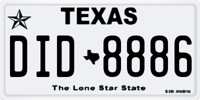 TX license plate DID8886