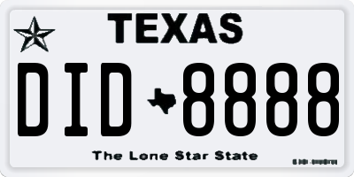 TX license plate DID8888