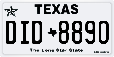 TX license plate DID8890