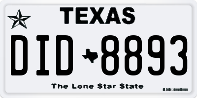 TX license plate DID8893