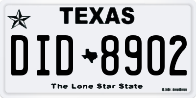 TX license plate DID8902