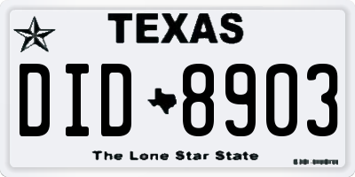 TX license plate DID8903