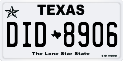 TX license plate DID8906