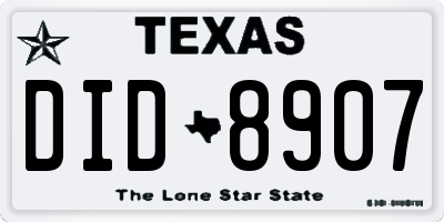 TX license plate DID8907