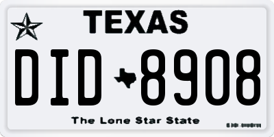 TX license plate DID8908