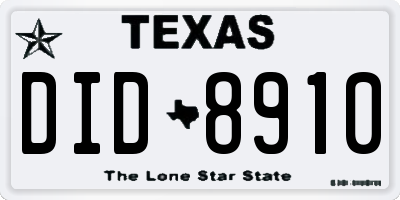 TX license plate DID8910