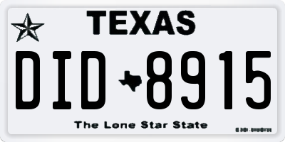 TX license plate DID8915