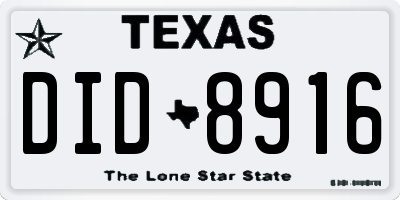 TX license plate DID8916