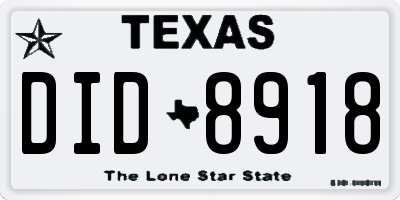 TX license plate DID8918