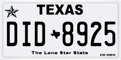 TX license plate DID8925