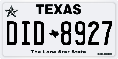 TX license plate DID8927