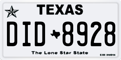 TX license plate DID8928