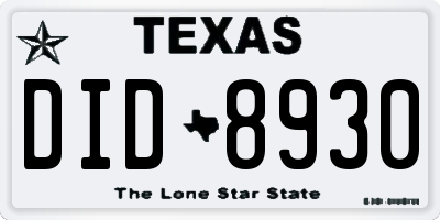 TX license plate DID8930