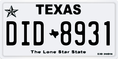 TX license plate DID8931