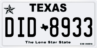 TX license plate DID8933