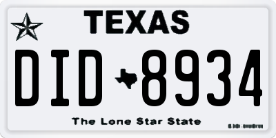 TX license plate DID8934