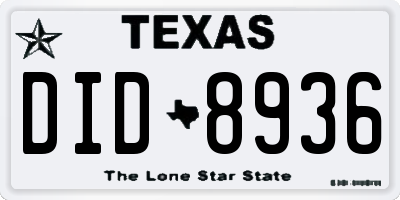 TX license plate DID8936
