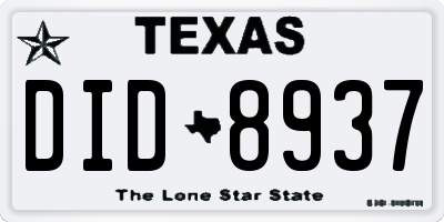 TX license plate DID8937